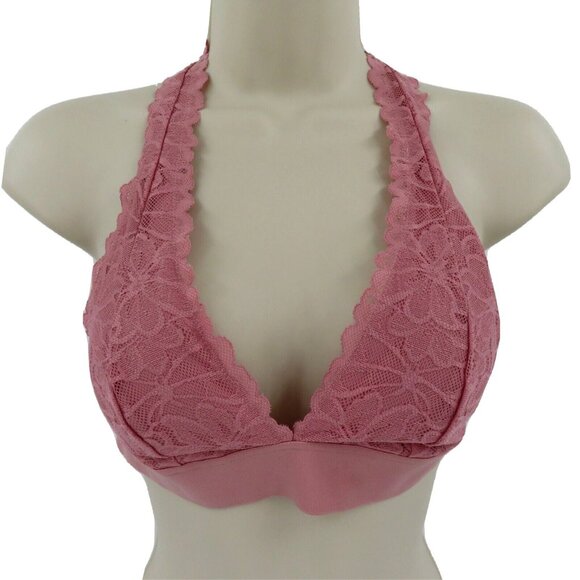 PINK Victorias Secret Small Lace Bralette V Neck Floral Flower Bra Strappy NEW - Picture 15 of 15